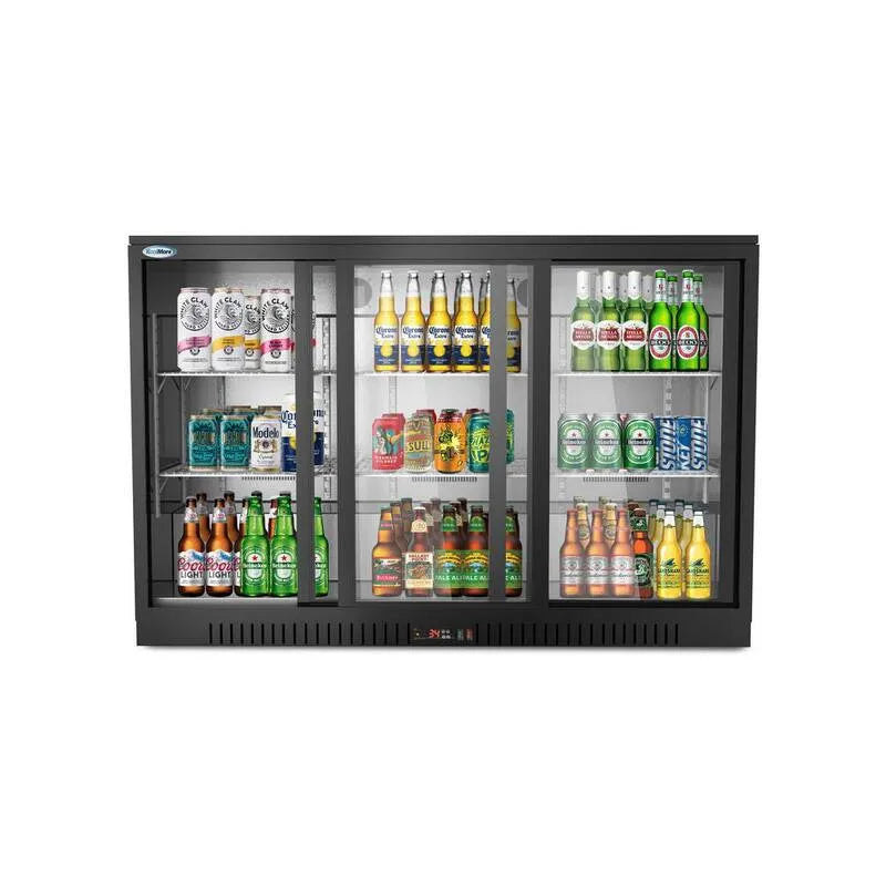 Koolmore, 53 in. W 11. 3 cu. ft. Kommerzielle 3 Glas Schiebetür Counter Height Back Bar Kühler Kühlschrank in Schwarz, Gewerbekühlschränke, 11.3 cu. ft