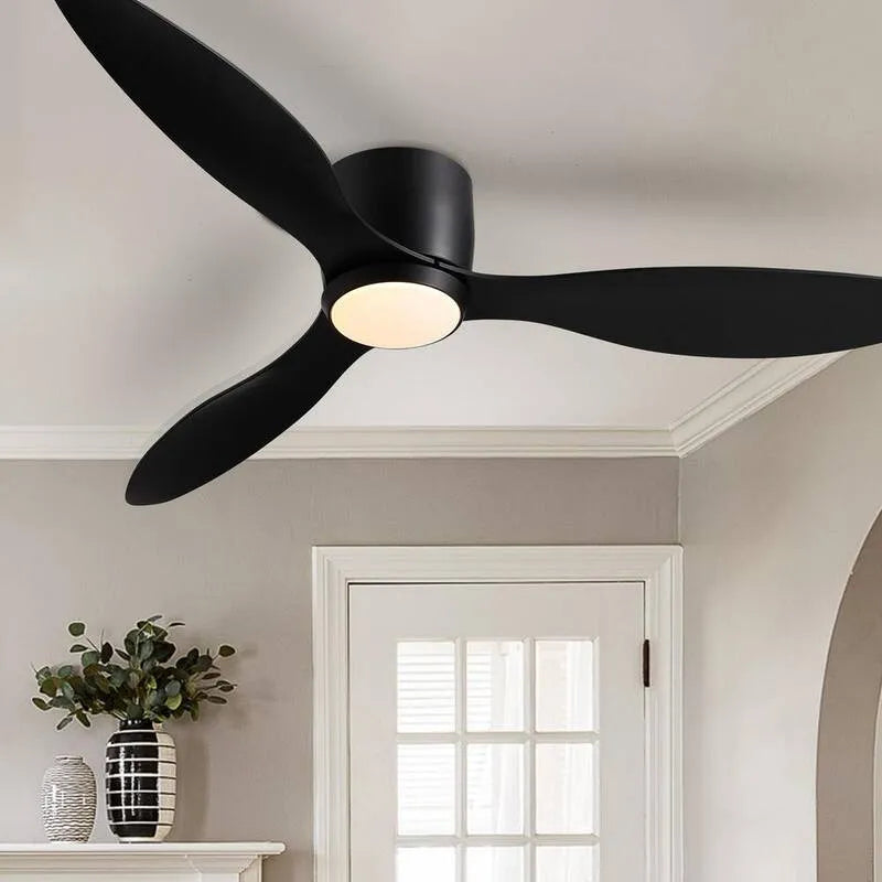 52 in., 52 in. Smart Innenbereich Schwarz Low Profile 3 Klingen Deckenventilatoren mit dimmbaren LED-Lichtern mit Fernbedienung, 3 Klingen, Innenbereich, dimmbar