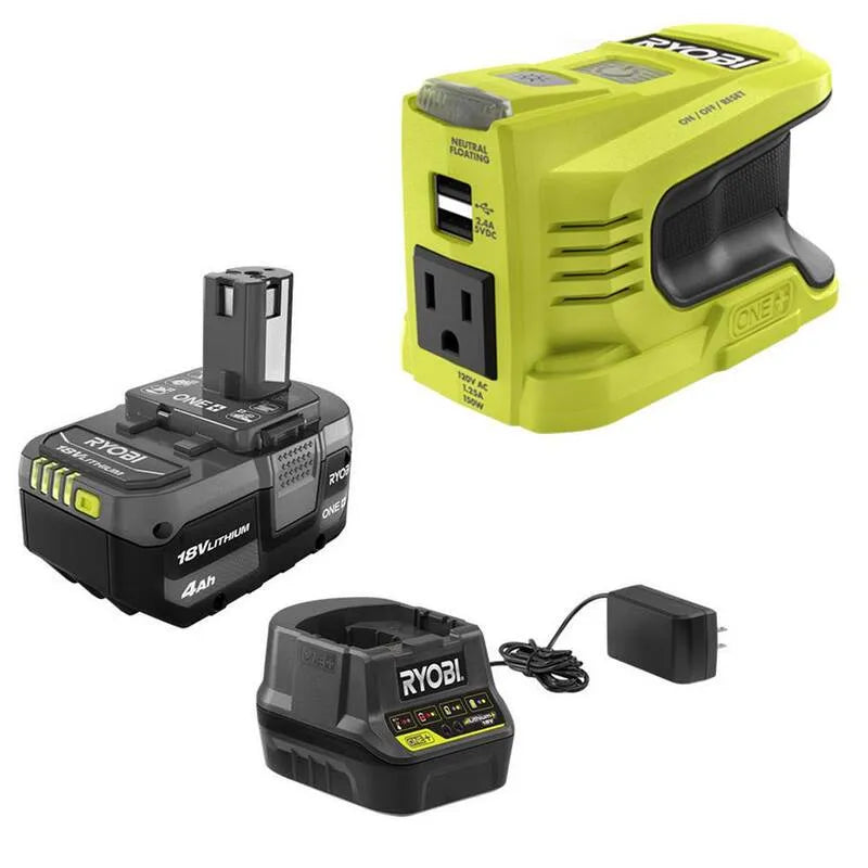RYOBI 150, Push Start Stromquelle für ONE+ 18-Volt-Batterie mit 4, 0 Ah Batterie und Ladegerät, 4, 0 Ah, 4.0 Ah