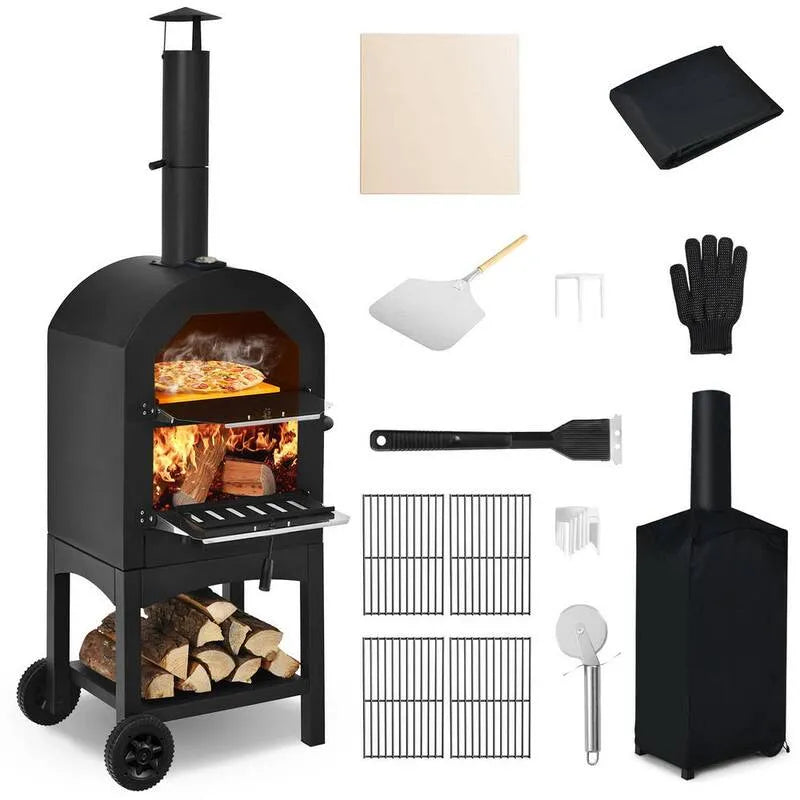 Grill, Holzfeuer Pizza Maker Grill Garten Pizza mit Pizza Stein und wasserdichte Abdeckung, Garten