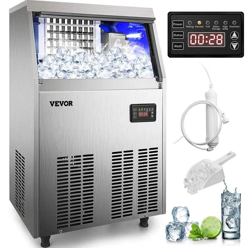 Food Grade Construction Flake Ice Machine, 110 lb, 24 Stunden, Commercial-Grade Design, Silber