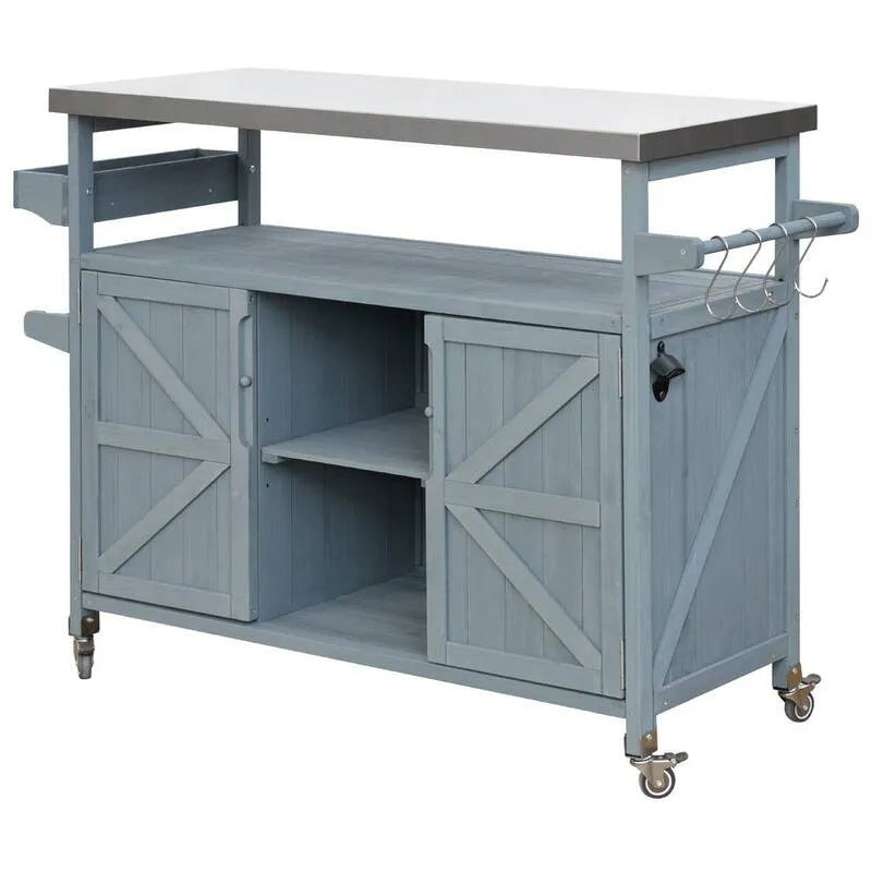Lagerschrank, Gewürz- und Handtuch-Gestell, Edelstahl, Garten, Blau, Holz