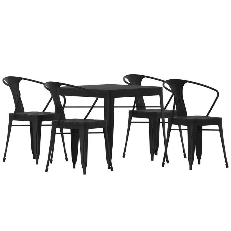 5 Teile Faux Wood Square Garten Essgruppe 5-Stück, Schwarz