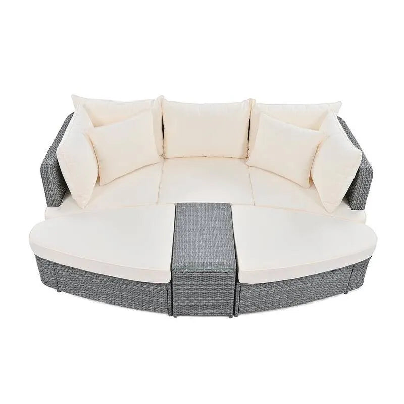 6 Teile Sofa Gespräch Runde 6-Stück, Grau, Patio Polyrattan Garten Sektional Set, Beige