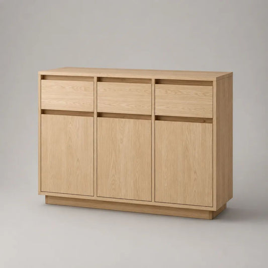Sideboard aus Eichenfurnier mit 3 Türen und 3 Schubladen, Eiche Natur, 140 × 40 × 90 cm
