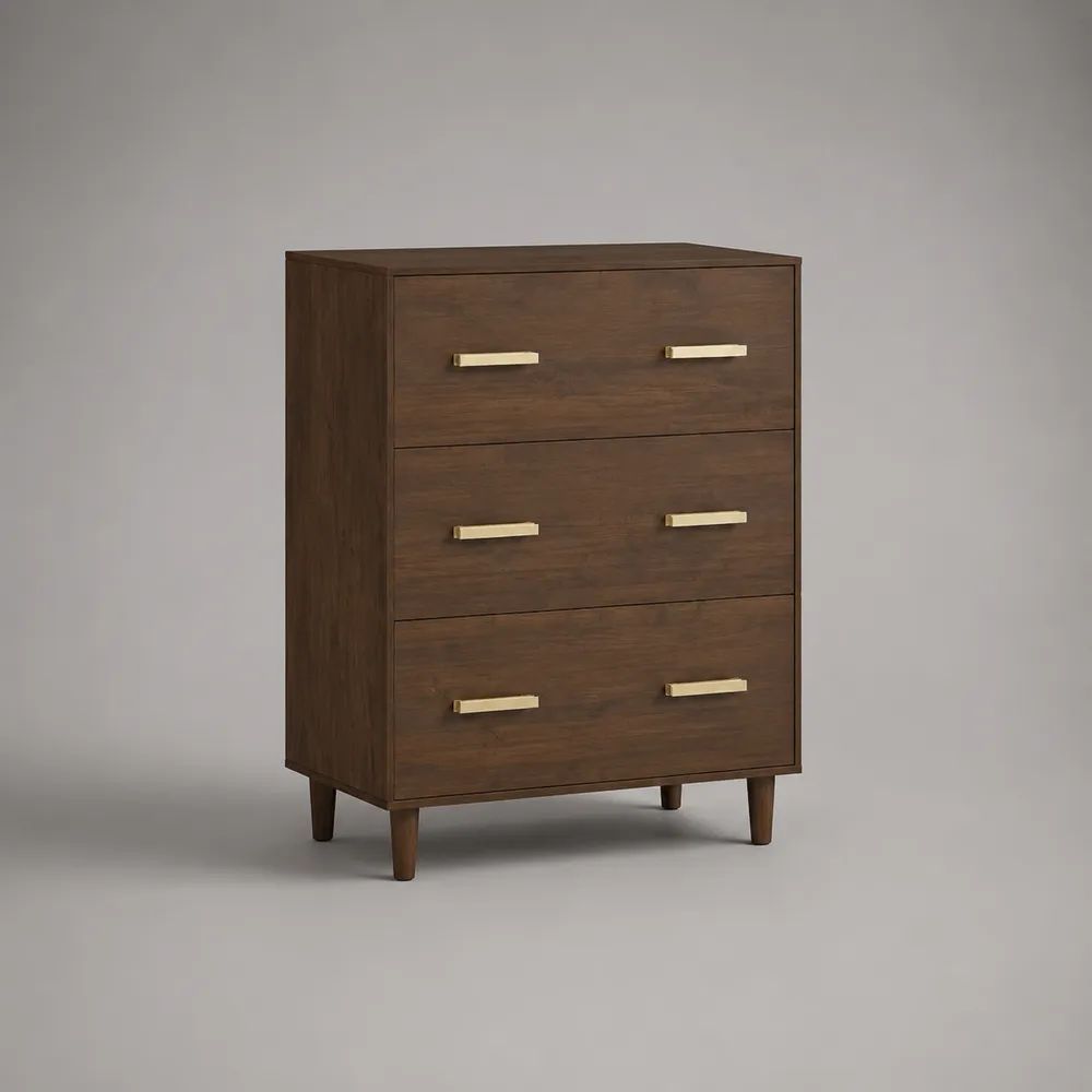 Schubladenkommode aus Holz mit 3 Schubladen, Dunkelbraun/Messingfarben, 80 × 40 × 105 cm