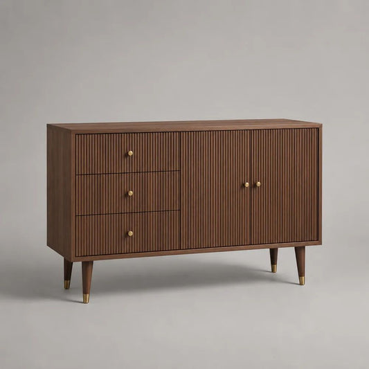 Sideboard aus Holz mit 3 Schubladen und 2 Türen, Walnussbraun/Messingfarben, 120 × 40 × 80 cm
