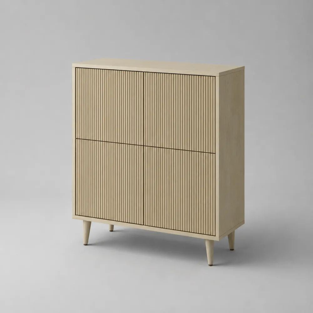 Sideboard mit 4 Türen aus MDF mit Eichenfurnier, Beige, 100 × 40 × 120 cm