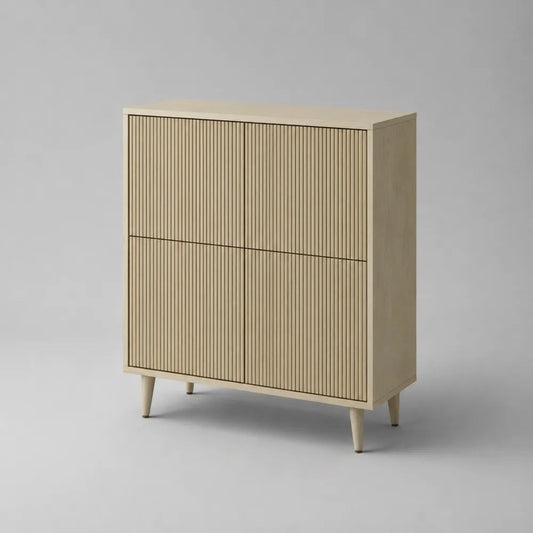 Sideboard mit 4 Türen aus MDF mit Eichenfurnier, Beige, 100 × 40 × 120 cm