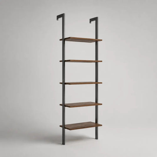 Bücherregal Wandregal aus MDF und Stahl mit 5 Ablagen, Walnussbraun/Schwarz, 60 × 30 × 190 cm