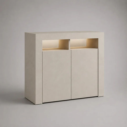 Sideboard mit LED-Beleuchtung aus Spanplatte und MDF, Cremeweiß, 2 Türen und 2 offene Fächer, 120 × 40 × 105 cm