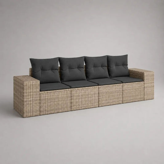 4-Sitzer-Gartensofa-Set aus PE-Rattan und Stahl mit Polyesterkissen, Beige/Anthrazit, 288 × 75 × 74 cm