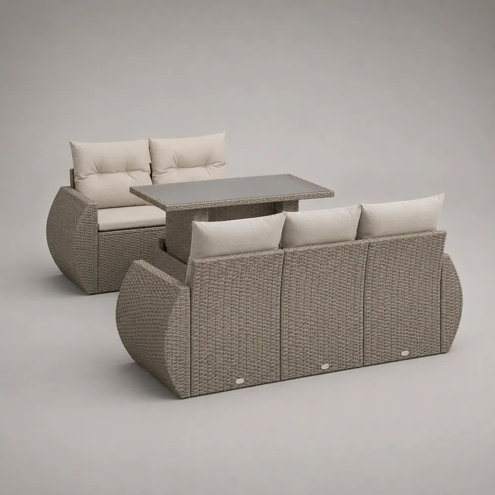 3-teiliges Gartensofa-Set aus PE-Rattan mit 3-Sitzer 182 x 74 x 75 cm, 2-Sitzer 132 x 74 x 75 cm und Tisch 120 x 70 x 68 cm, Taupe/Beige/Grau