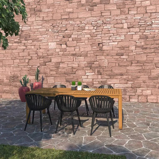 7 Teile Esstisch 7-Stück, Aluminium, Patio, DaiDai, Schwarz, Holz