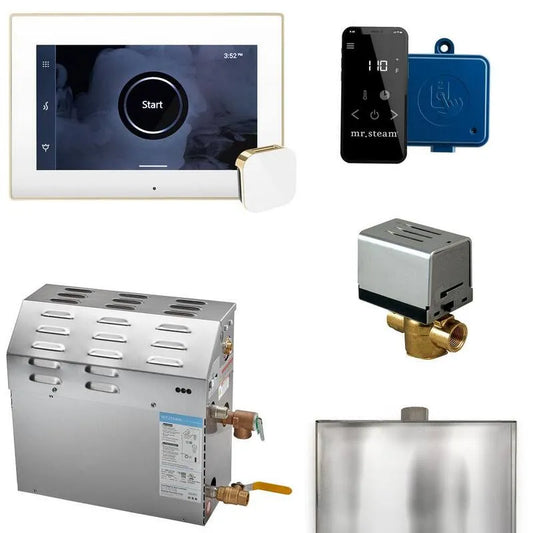 Generator 6000, 5 kW, Dampfduschengenerator-Paket mit iSteamX-Steuerung in weißpoliertem Messing