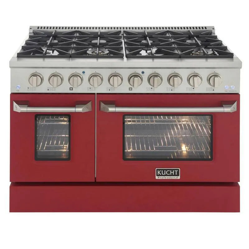 Kommerzielle Gas-Reihe, Edelstahl, Flüssiges Propan, 48 in., 6. 7 cu ft, 8 Brenner, Pro-Style, Rot, 6.7 cu. ft