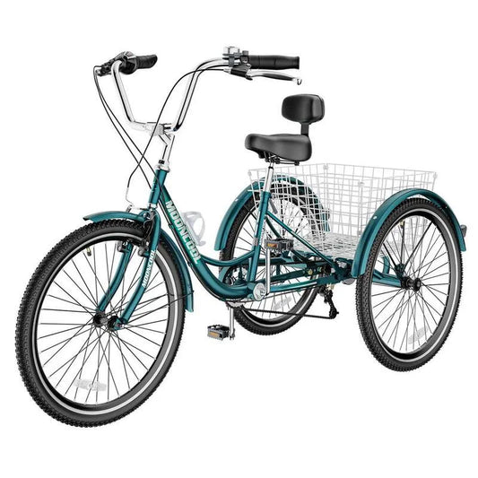 7-Stufen, 26 in., Peacock Green, Rad Cruiser Fahrrad mit Korb und Rückenlehne für Senioren, Erwachsene
