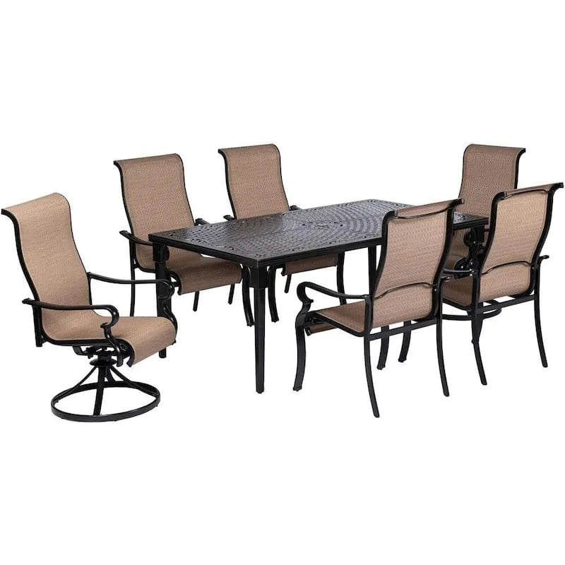 4-Dining Stück Aluminium Garten Essgruppe 7 Teile, 40 in., 70 in., Cast-Top Tisch 2-drehbare Schaukelstühle und 4-Esszimmerstühle