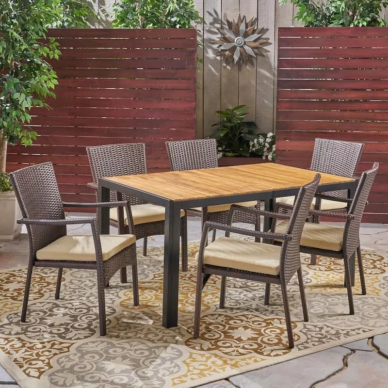 7 Teile Polyrattan Garten Garten-Essgruppe 7-Stück, Goodwin, Brown, Wood