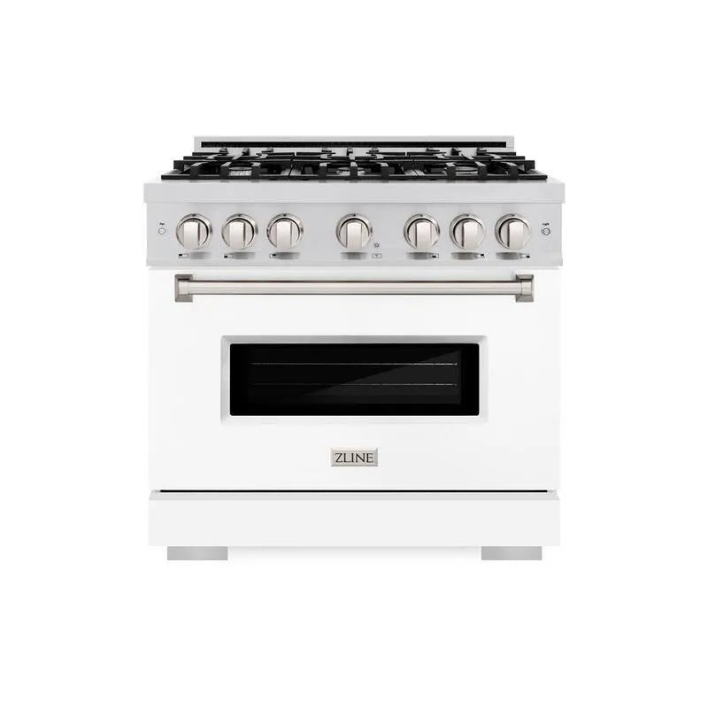 Gas Herd 6-Burner, Edelstahl, Konvektionskochen, 36 in., Klassisch, Weiß