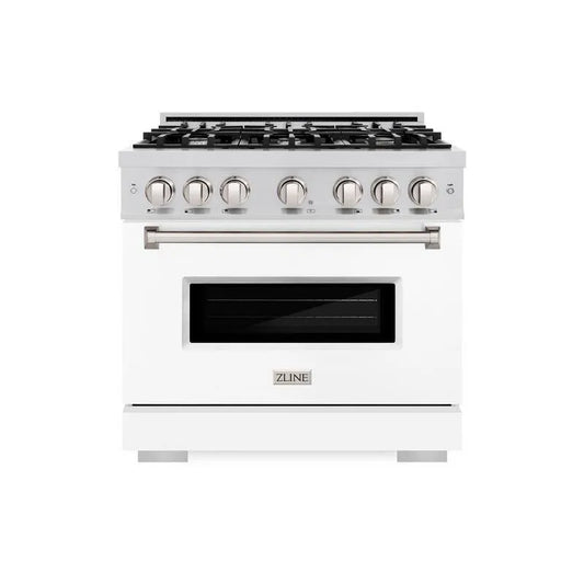 Gas Herd 6-Burner, Edelstahl, Konvektionskochen, 36 in., Klassisch, Weiß