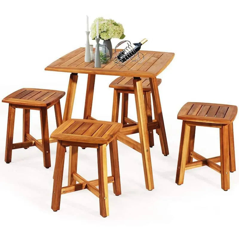 5 Teile Stücke Akazienholz Garten-Essgruppe 5-Stücke, Natürlich