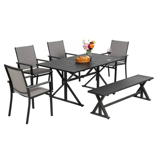Teil Garten-Essgruppe 6 Teile, 2 in., Garten, 4-Textilene Stuhl, 1-Park Bench und Garten-Tisch mit 1, 6 in. 2 in. Schirmloch, 1, 6 in., 1.6 in