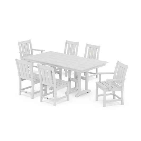 Farmhouse Kunststoff Rechteckige Garten Dining Set 7 Teile, Oxford, Weiß