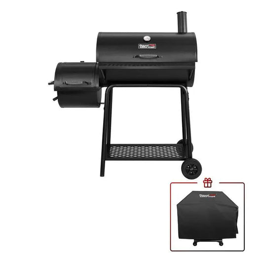 Holzkohlegrill, Grill mit Offset-Raucher in Schwarz Plus ein Cover