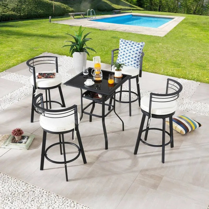 5 Teile Metal Bar Höhe Garten Essgruppe 5-Stück, Beige