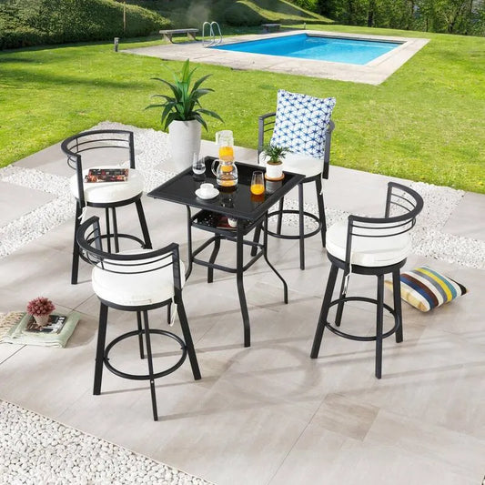 5 Teile Metal Bar Höhe Garten Essgruppe 5-Stück, Beige