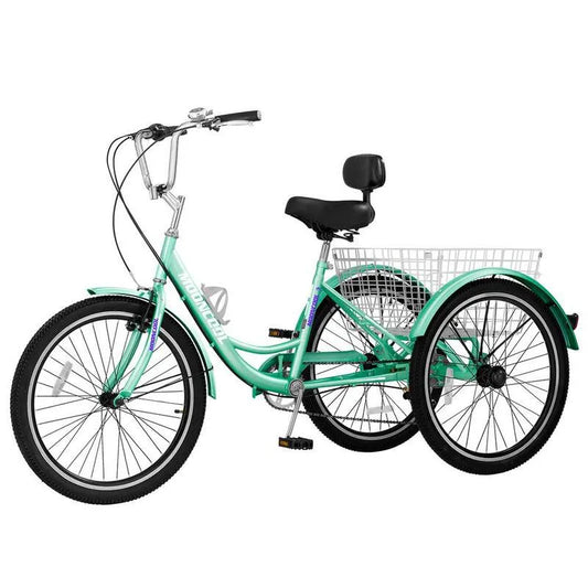 3-Wheeled 3-Rad, 26 in., 7 Stufen, 3 Wheel Bikes, 3-Rad-Fahrräder Cruise Trike mit Einkaufskorb, Erwachsene, Türkis/Aquas, Kinderfahrzeuge