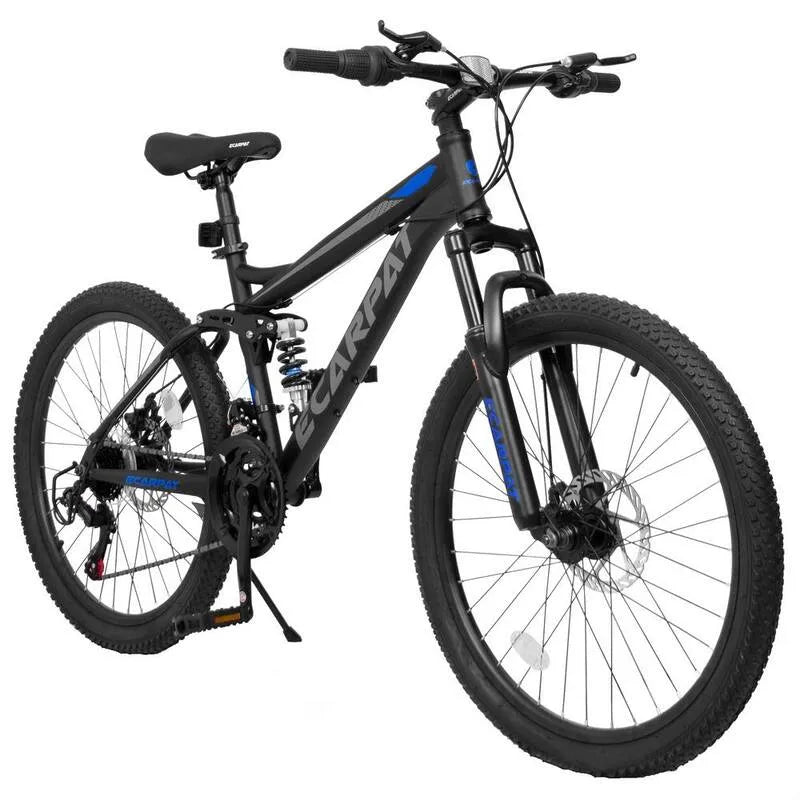 21-Stufen, Schwarz 21-Stufen Full Suspension Männer Frauen Trail Pendler City Mountain Bike, 24 in