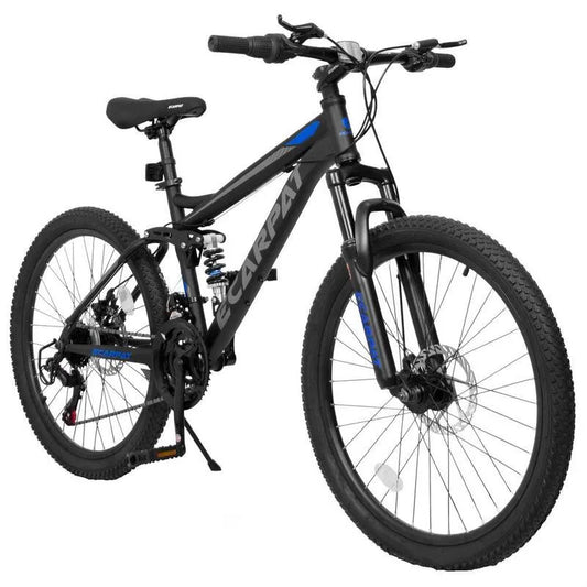 21-Stufen, Schwarz 21-Stufen Full Suspension Männer Frauen Trail Pendler City Mountain Bike, 24 in