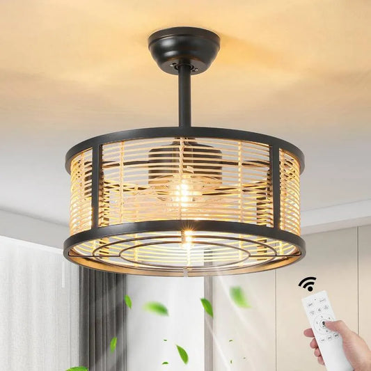4-Licht Deckenventilator 4-Licht, 19 in., 6-Stufen, Fernbedienung, Innen, Reversibel, Schwarz