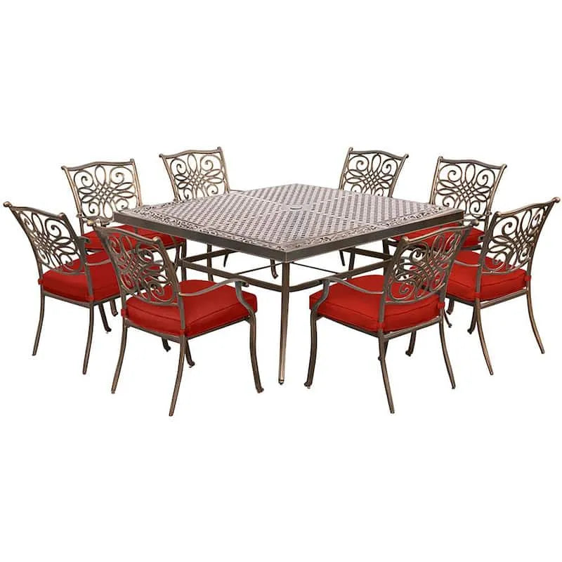 9 Teile Stück Aluminium Square Garten Essgruppe 9-Stück, Traditionen, Rot