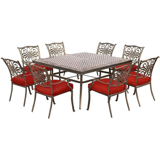 9 Teile Stück Aluminium Square Garten Essgruppe 9-Stück, Traditionen, Rot