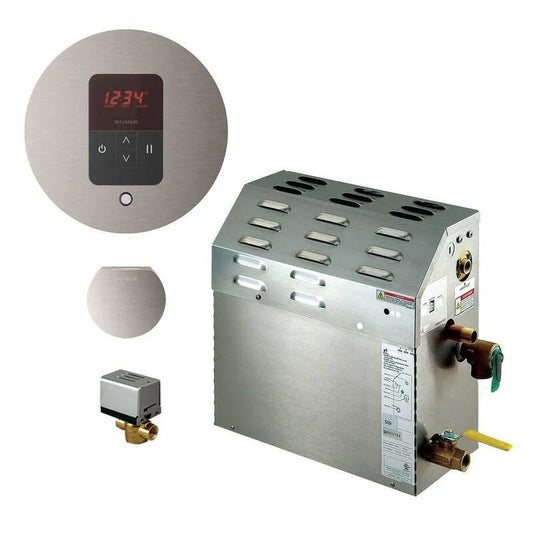 Generator, gebürstetes Nickel, 5kW Dampfbad mit iTempo AutoFlush Round Package in gebürstetem Nickel