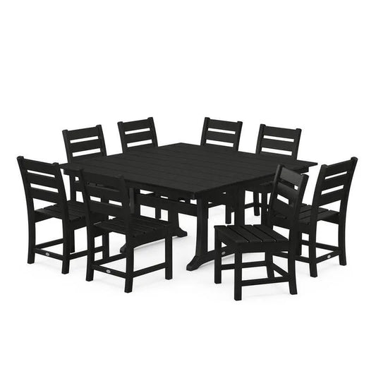 9 Teile Trestle Plastic Square Garten Essgruppe 9-Stück, Grant, Schwarz