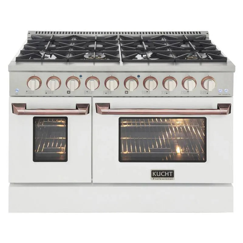 Doppelofen Dual Fuel Herd, 48 in., 6. 7 cu. ft, Weiß & Rose Gold, 6.7 cu. ft
