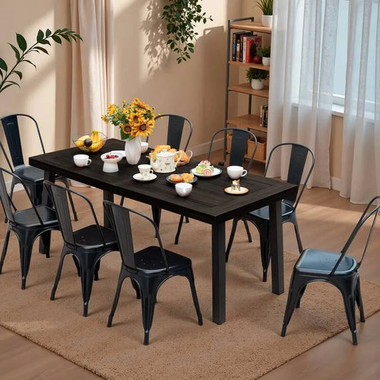 Teil Garten Essgruppe 9 Teile, Garten Essgruppe Schwarz Acacia Wood Table und 9 Metal Chairs