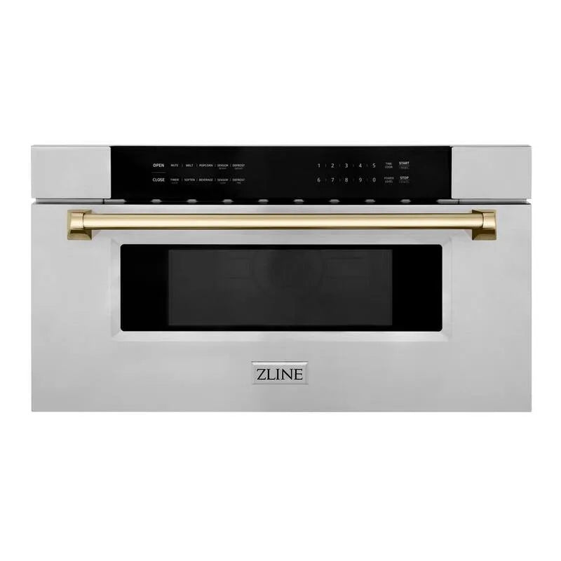 Mikrowellenofen 1000-Watt, 30 in., Edelstahl, Autogramm, Gold, 430 gebürstet Edelstahl/poliertes Gold, Mikrowellenschubladen