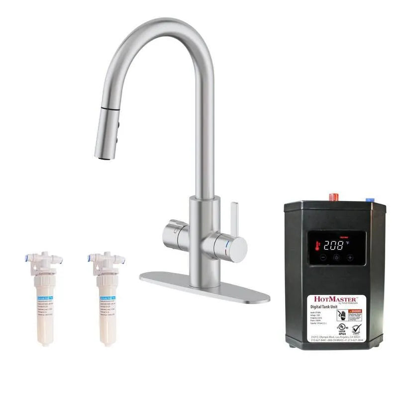 Küchenarmatur, Edelstahl, HotMaster, Einhandgriff Pull Down Küchenarmatur mit DigiHot Instant Warmwassertank in