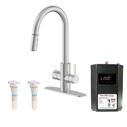 Küchenarmatur, Edelstahl, HotMaster, Einhandgriff Pull Down Küchenarmatur mit DigiHot Instant Warmwassertank in