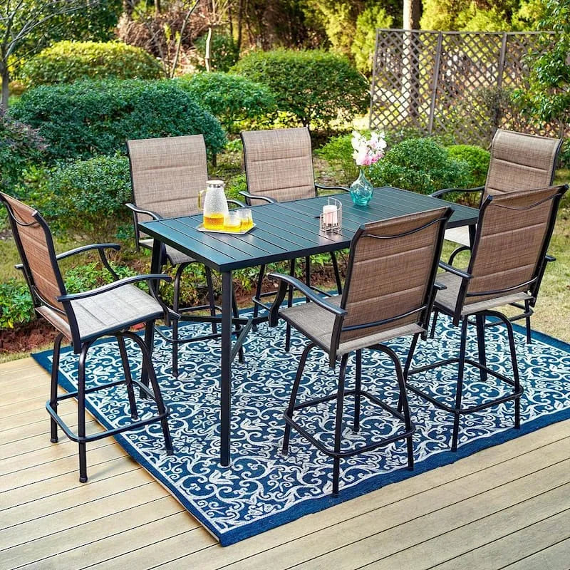 7 Teile Metallrechtecke Außenterrasse Bar Set 7-Stück, Schwarz, Holz