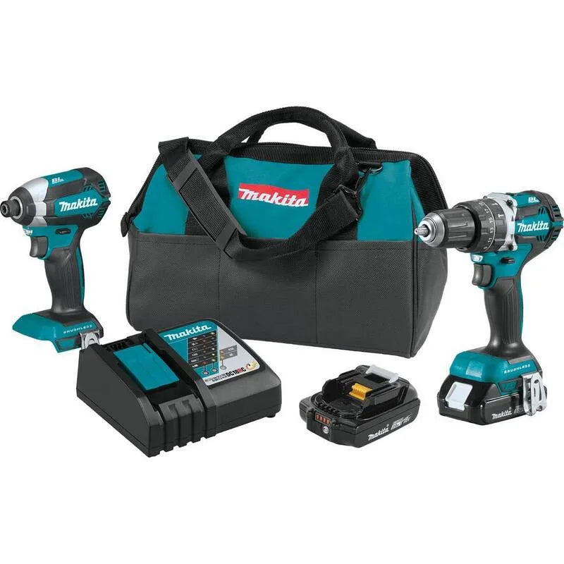 Makita 2-Werkzeug Drill und Schlagschrauber Kombiset, 18V, kabellos Design, 2Ah Batterien, bürstenlos
