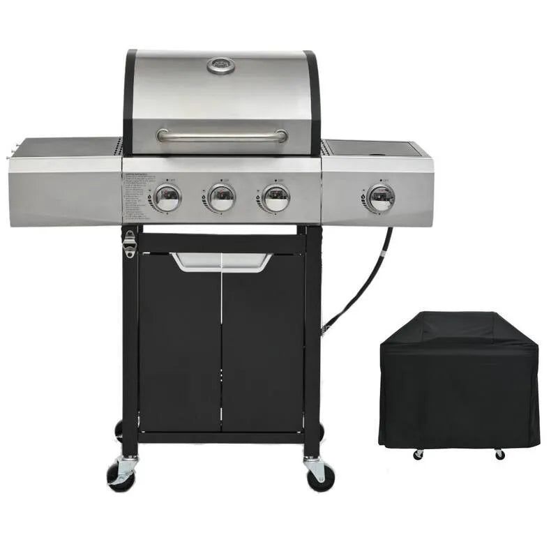Brenner Propan Gasgrill 3-Burner, Edelstahl, kompaktes tragbares Design, Flüssigpropan, Garten