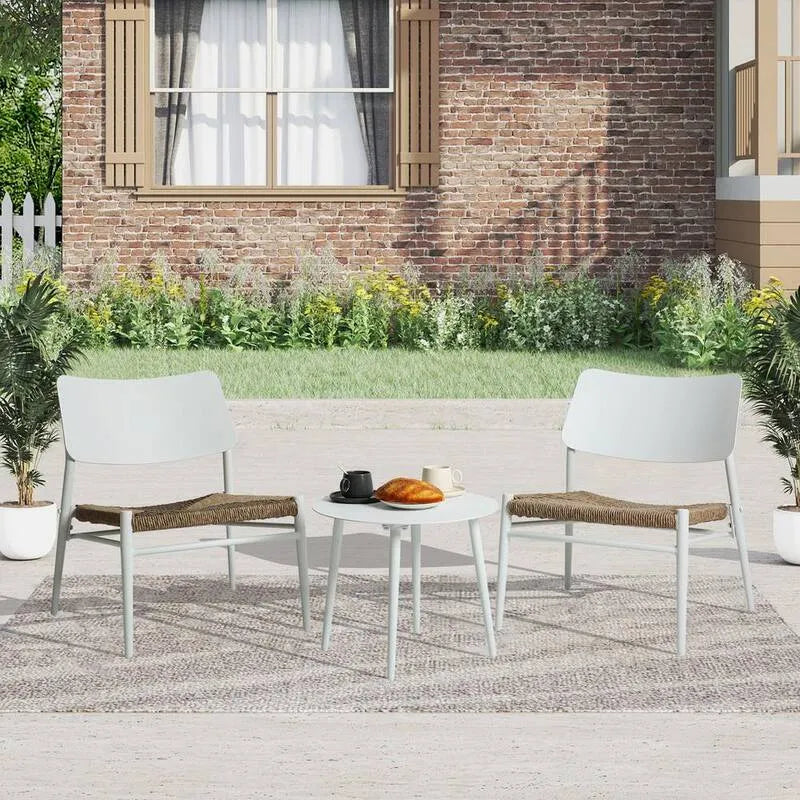 3 Teile Stück Aluminium Garten Bistro-Set 3-Stück, Wohnzimmer, Garten, Aluminium Garten Bistro-Set mit rundem Tisch und handgewebtem Sitz für den Garten, Schwarz, Bistro-Sets