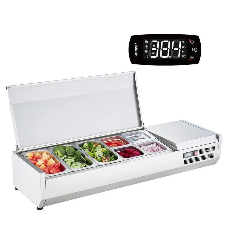 Condiment Prep Station 140 W Auftisch Unit 3 1/3 Pfannen und 4 1/6 Pfannen, Edelstahl, gekühlt