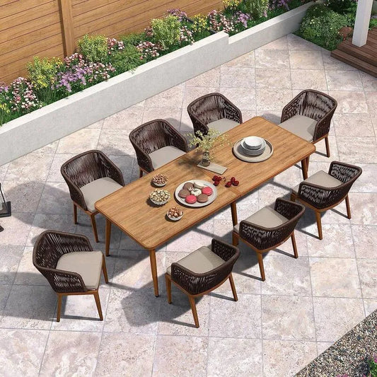 9 Teile Esstisch 9-Stück, Grau mit Kissen, Garten, Aluminium